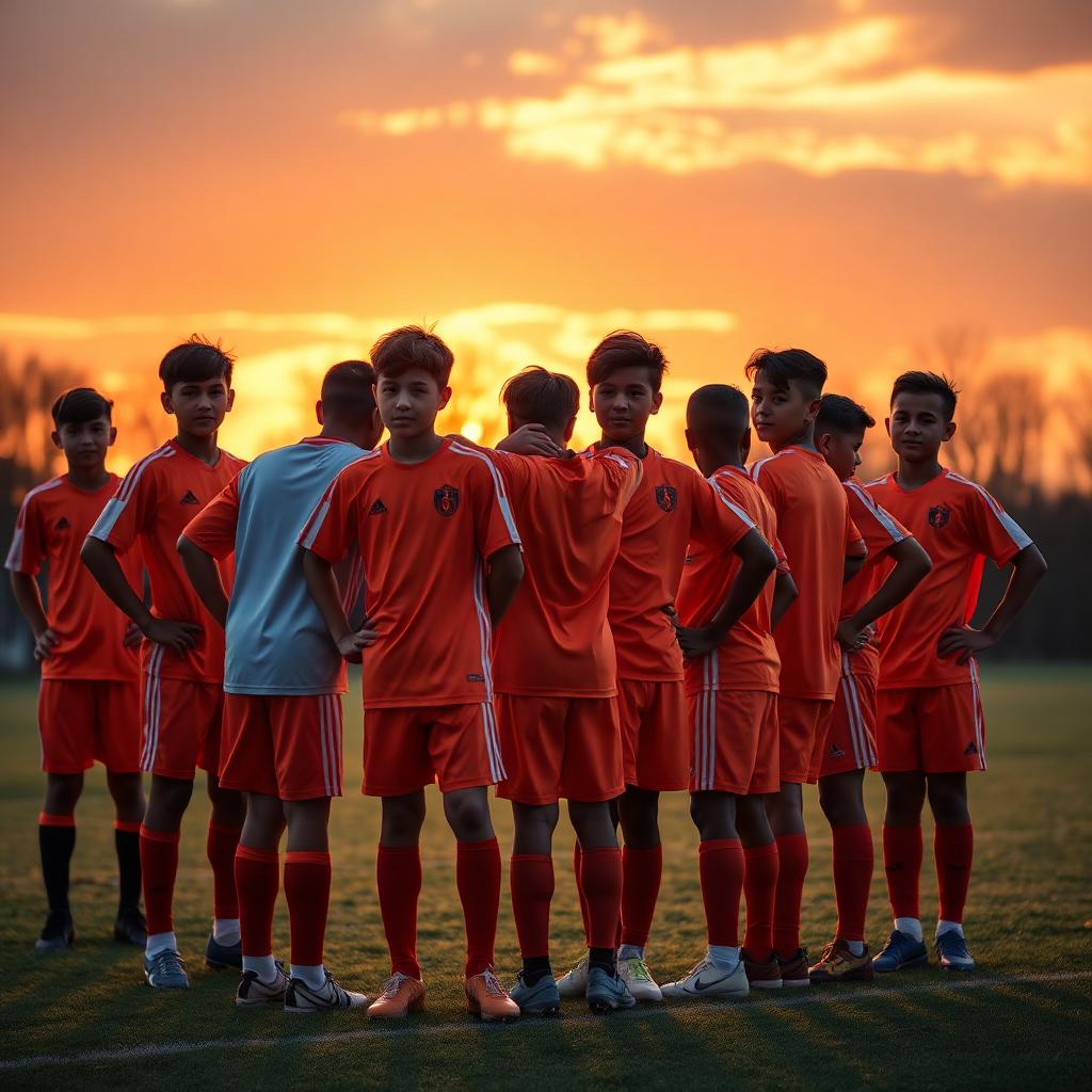 Plantilla del club en el campo al atardecer